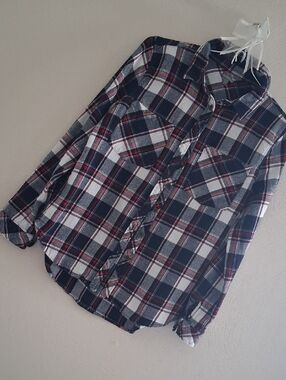 Charlotte Russe Black, White and Red Plaid Button-Down Shirt